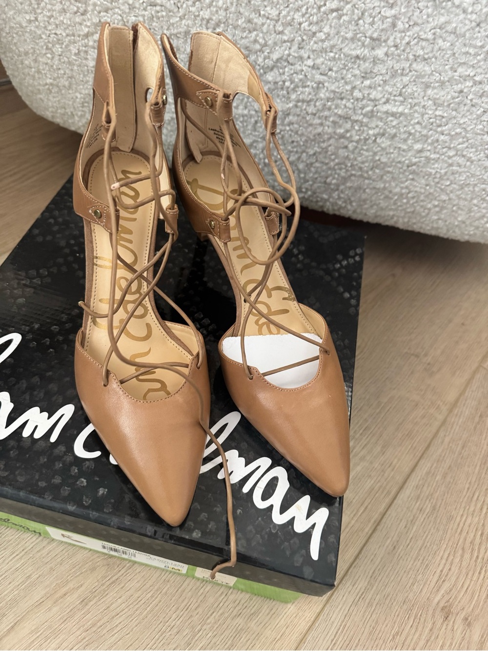 Taylor Tan Lace-Up Pointed-Toe Heels
